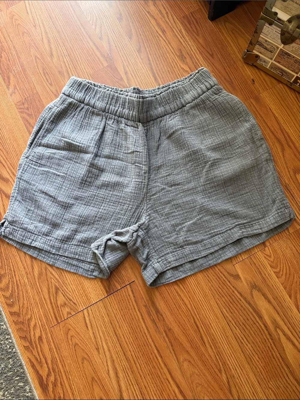 High-Rise Women's Gray Gauze Shorts with Elastic Waist